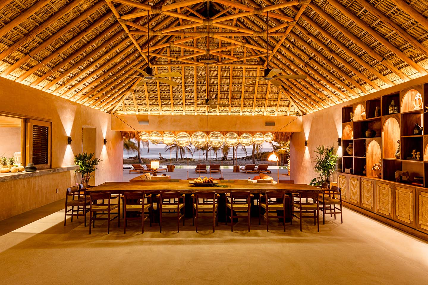 living and dining room at dusk